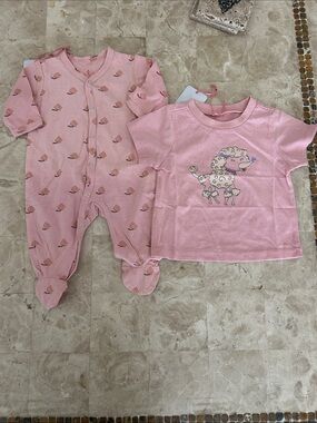 NWT 10 to 12 Baby Lounge Luxury Organic Cotton Bundle Sleeper 0-3 /T-Shirt 3-6